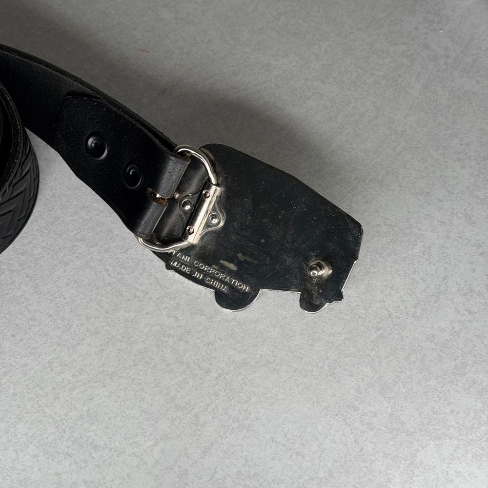 Vintage Black Leather Belt VW Bus‎ Hippie Buckle Sz 32 Funky Unique - Picture 2 of 10